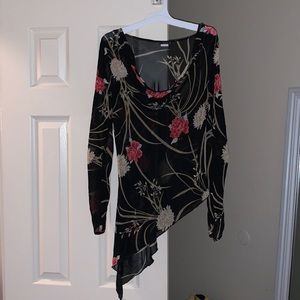 Drop Neck Asymmetrical Floral Blouse